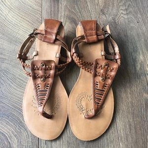 ZIGI GIRL Brown Tan Slingbacks Casual Braided Thong Sandals Small Wedge Size 9